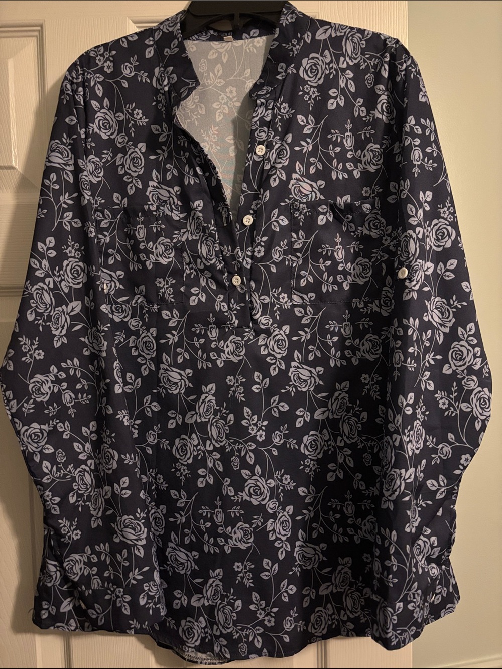 Women's Navy Floral 1/2 Button-Down Shirt